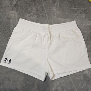 Under Armour Women's White Athletic Shorts Loose Fit Drawstring Pockets